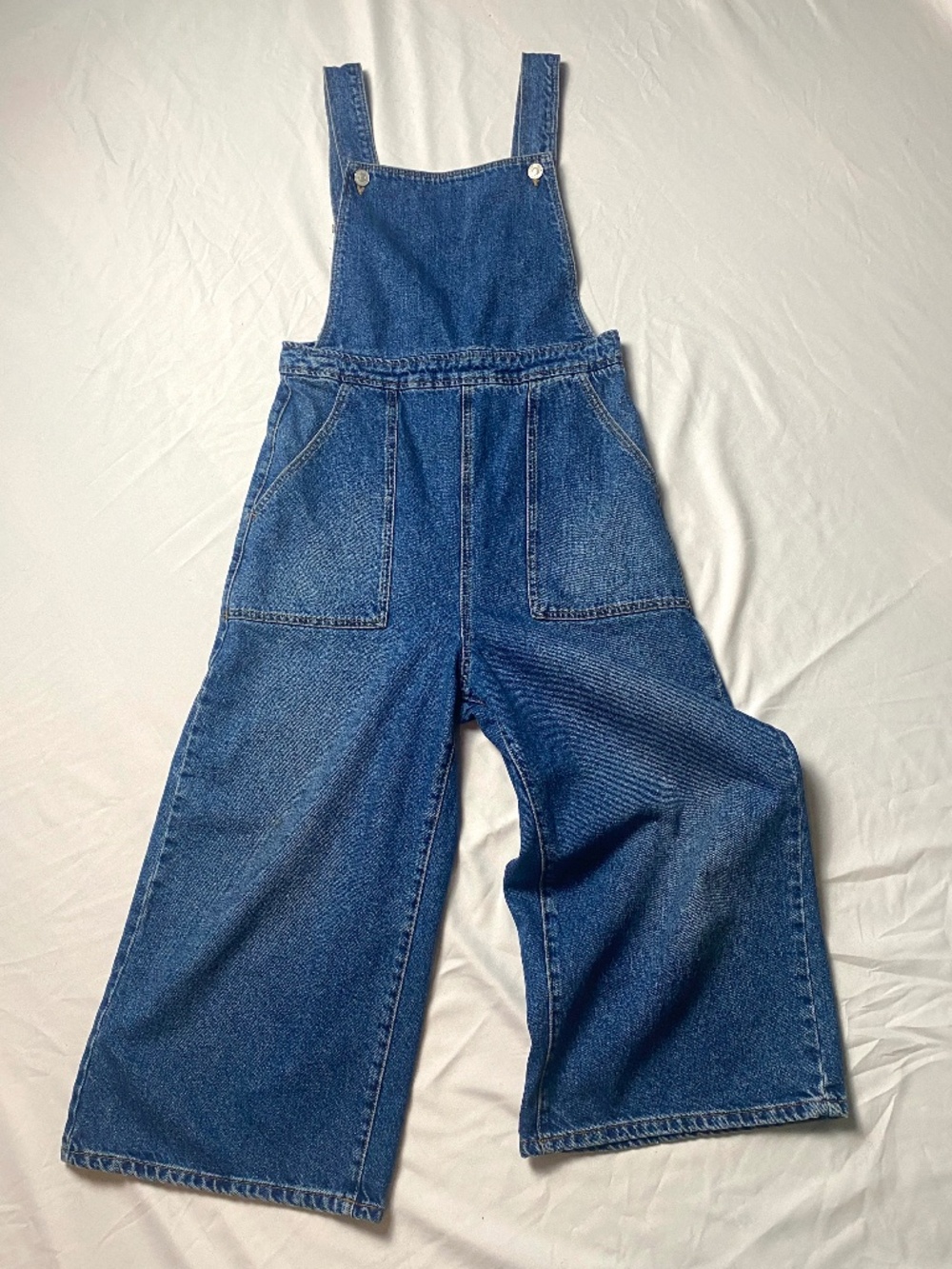 TOPSHOP MOTO Retro Blue Denim Overalls Cropped Wide Leg High Rise US 6 /UK10